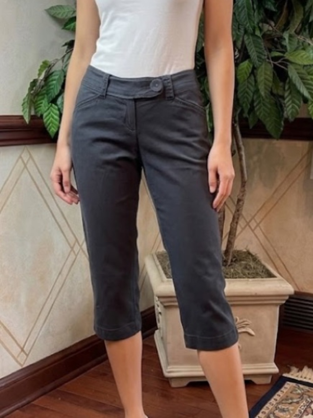 THE LIMITED CHARCOAL BRUSHED COTTON CAPRI PANTS